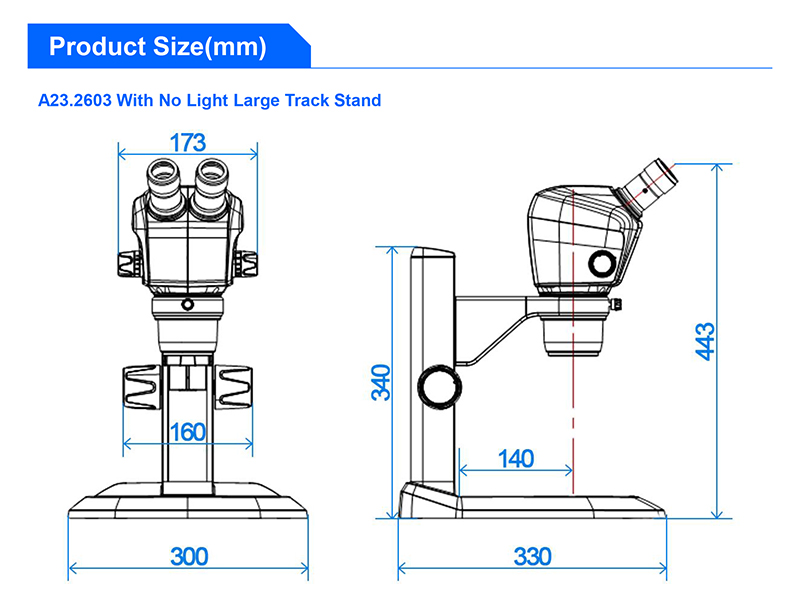 0.66 - 5.1x Zoom Stereo Stereo Optical Microscope Track and Pole Stand A23.2605