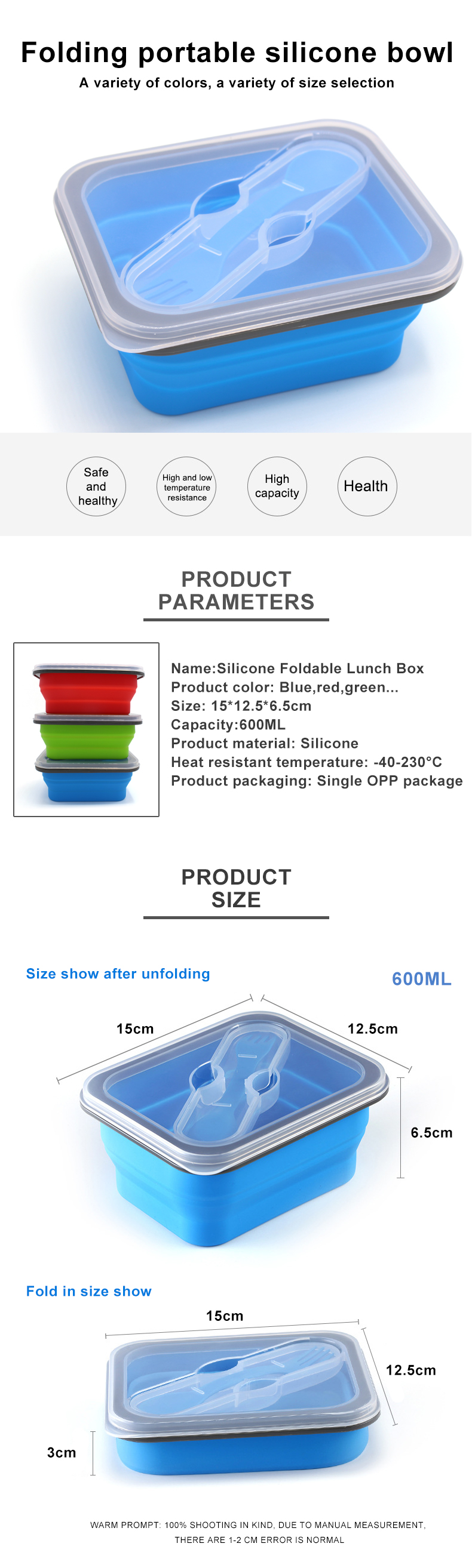 Rectangle Collapsible Silicone Bento Box For Kids