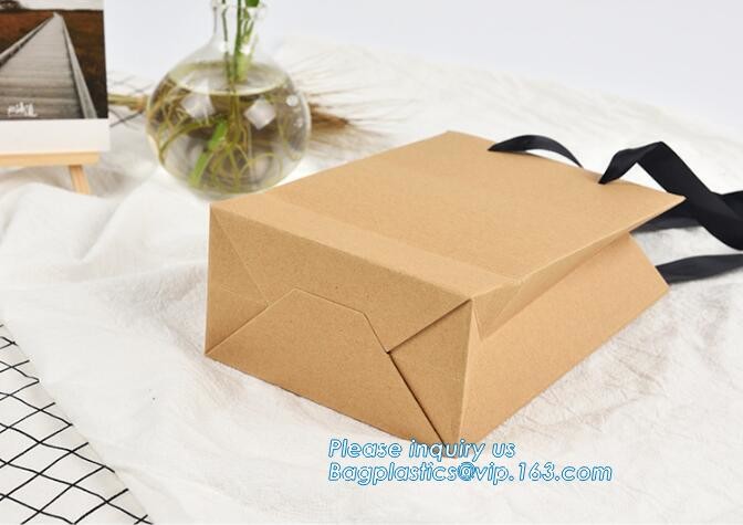 Customized Red Printed Kraft Paper Shopping Bag with Ribbon Handles and Bowknot,Kraft Paper Shopping Bag with Kinds off