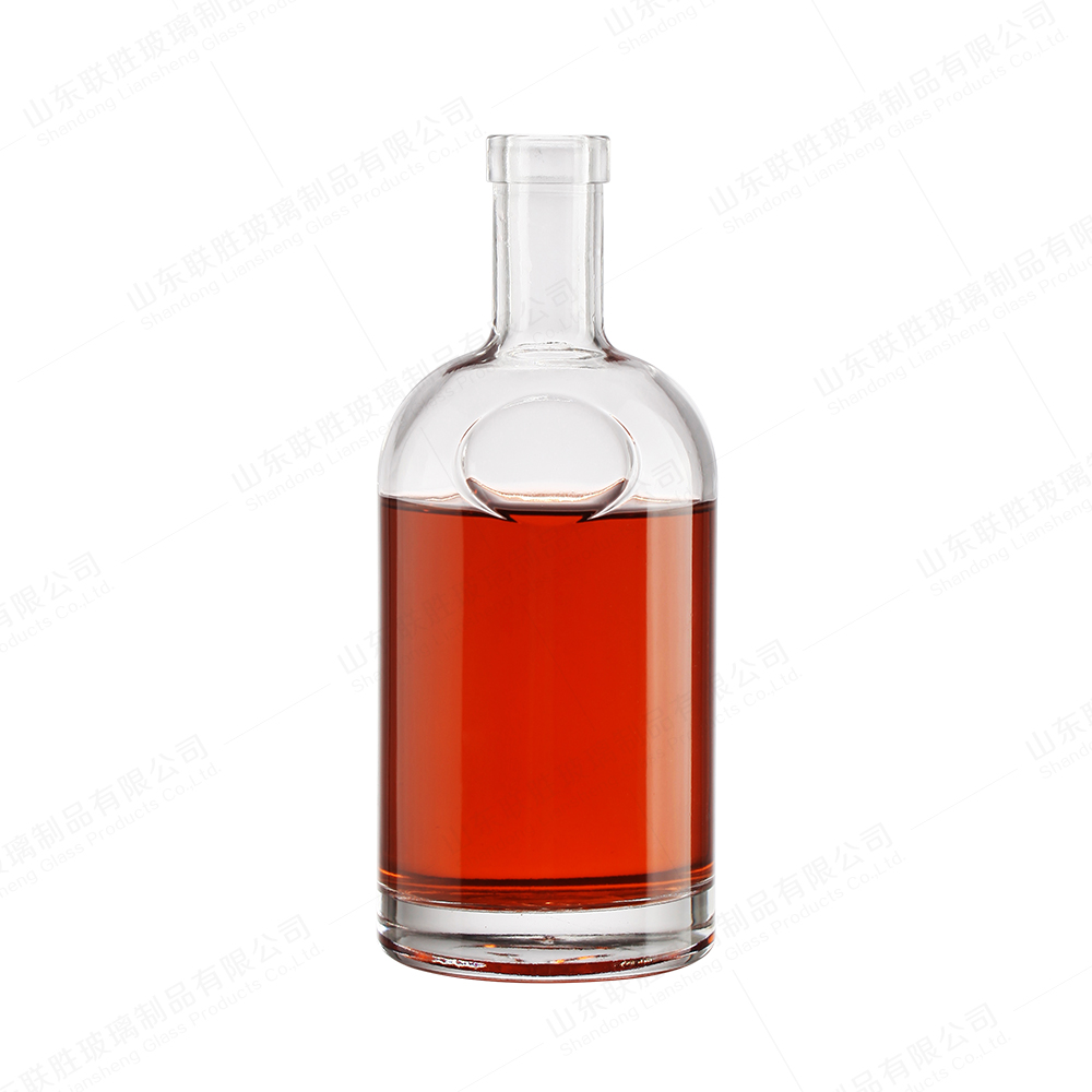 Custom Cylindrical Clear or Frosted Whiskey Vodka Brandy Gin Rum Tequila Wine Bottle with Cork