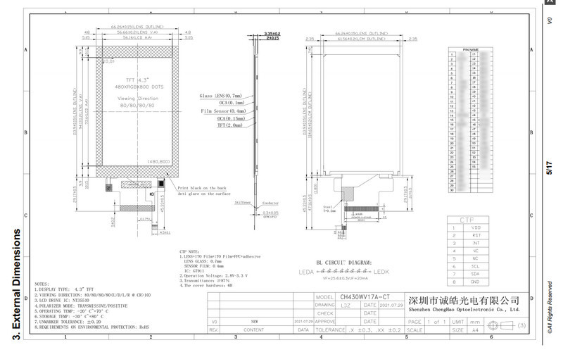 4.3inch GT911 PCAP LCD Touch Screen Module With Capacitive Panel