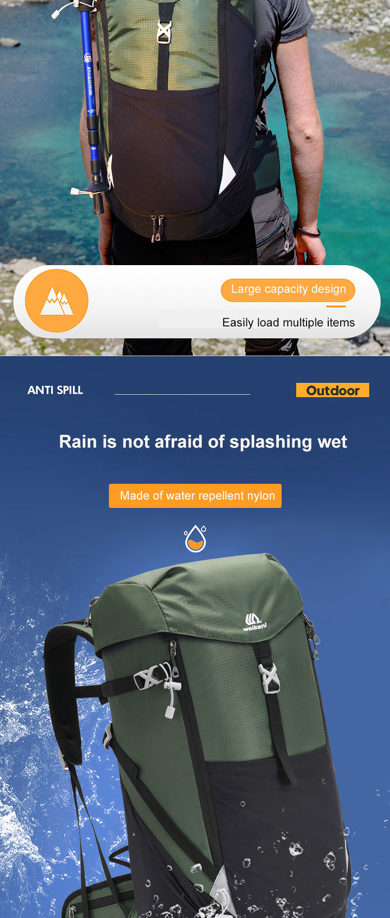 Outdoor 50L Waterproof Backpack ODM Ultralight Camping Backpack Nylon