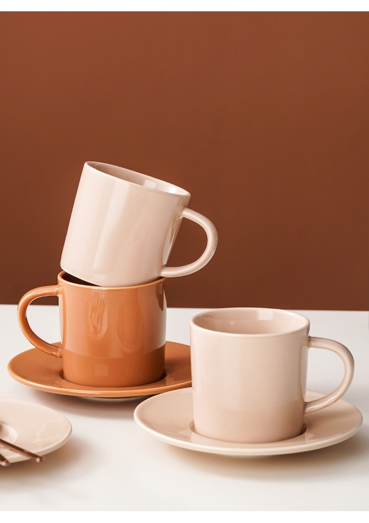 Ceramic Large Coffee Mug Big Tea Cup Milk Mug And Saucer In Solid Brown For Drinkware