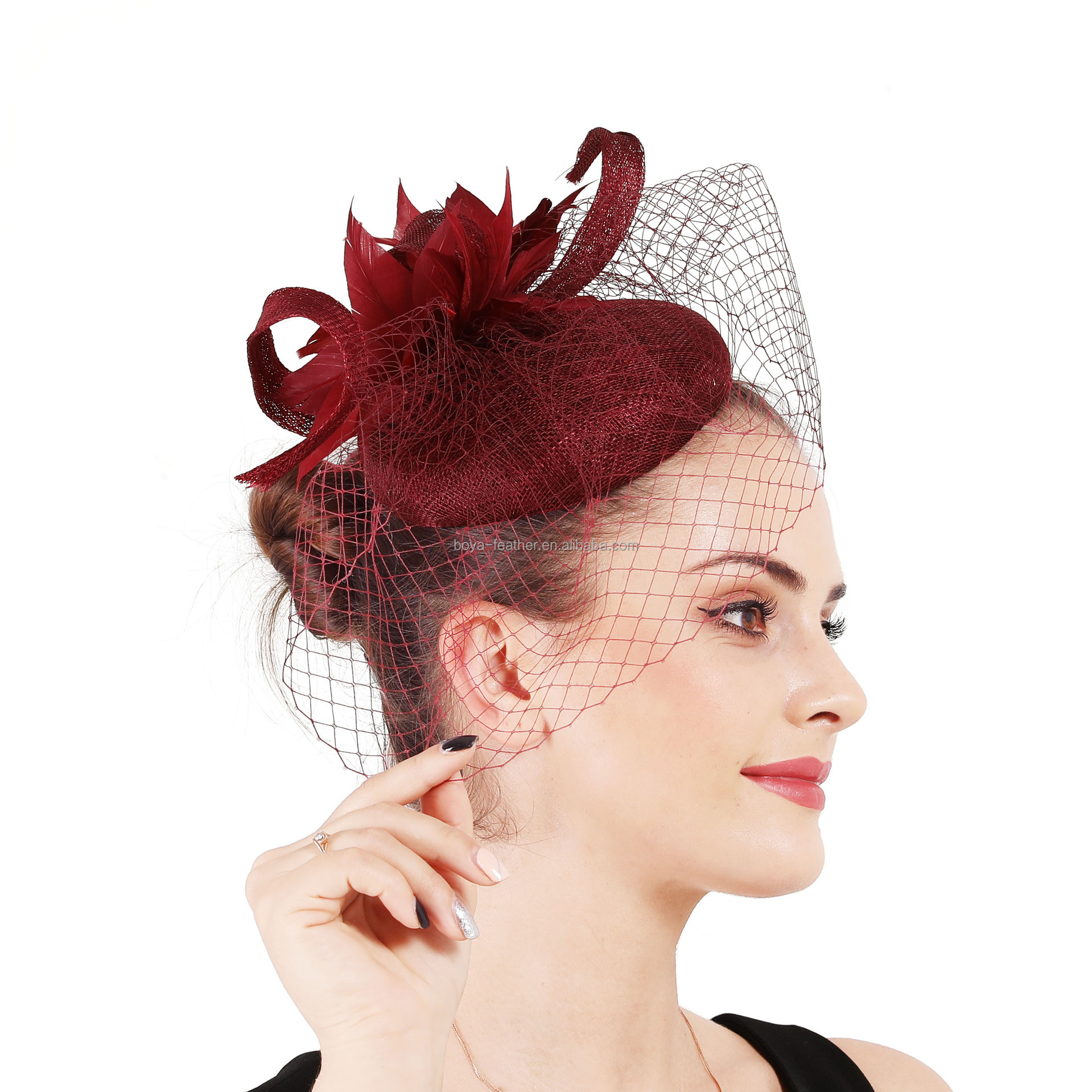 Elegant Sinamay Base and Feather Fascinator Hat for Shipping by DHL UPS FEDEX EMS TNT