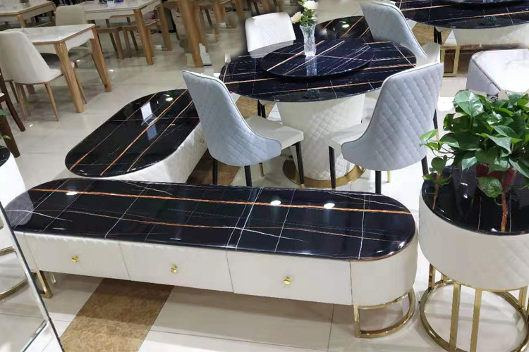Rust Resistant Natural Marble Coffee Table With Gold Plated Iron Tube Keel