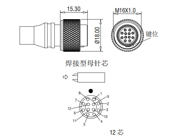 12 PIN PH2.0 M16 M12 Waterproof Connector Circular Aviation Plug For Sensor