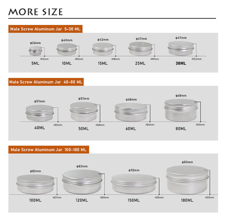 5ML-250ML Cream Metal Cosmetic Jar Tin Box Tin Can Aluminum Jar