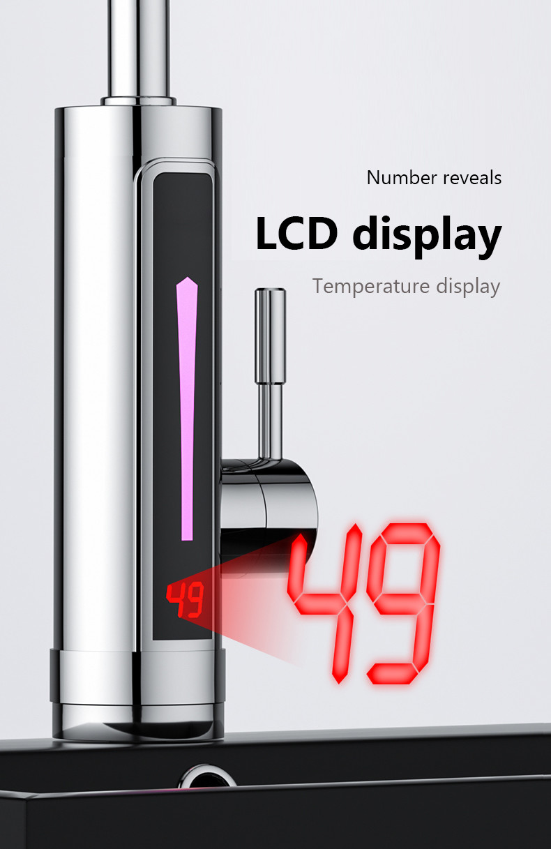 220V Electric Heated Basin Tap LVD IPX4 Kitchen Faucet With Temperature Display