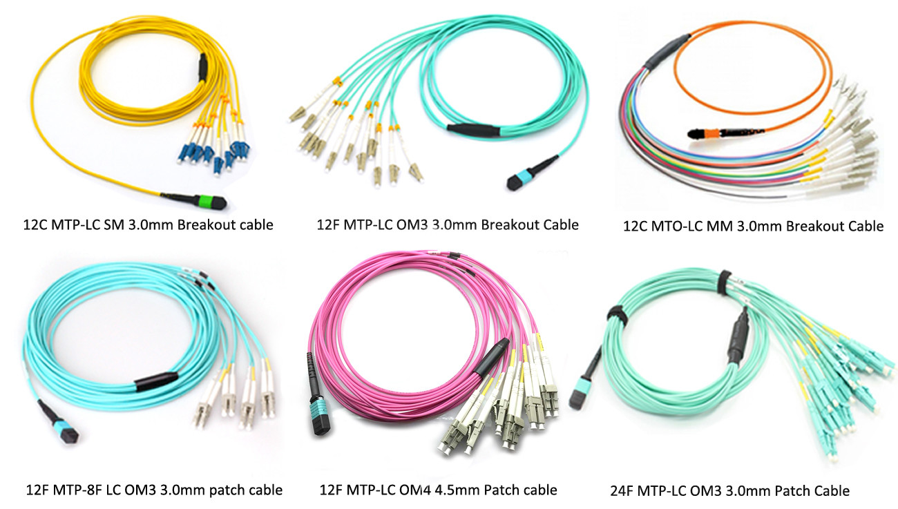 MPO MTP LC 12 Core Fiber Patch Cord For Network Rack / Panel