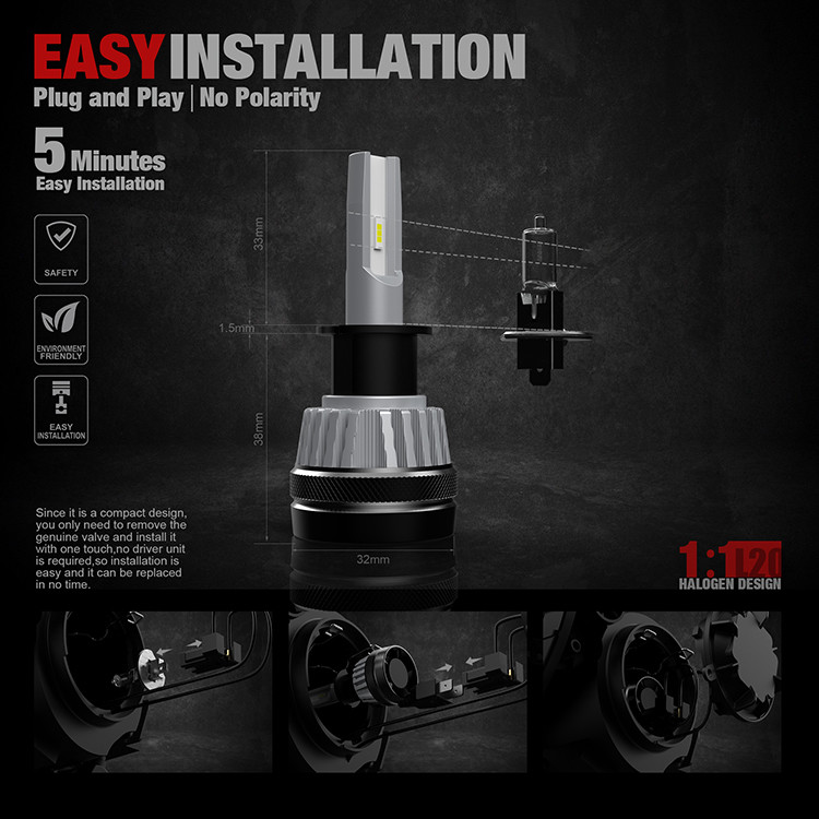 White Car LED Headlight Bulbs 6000K Color Temperature H3 10000Lm