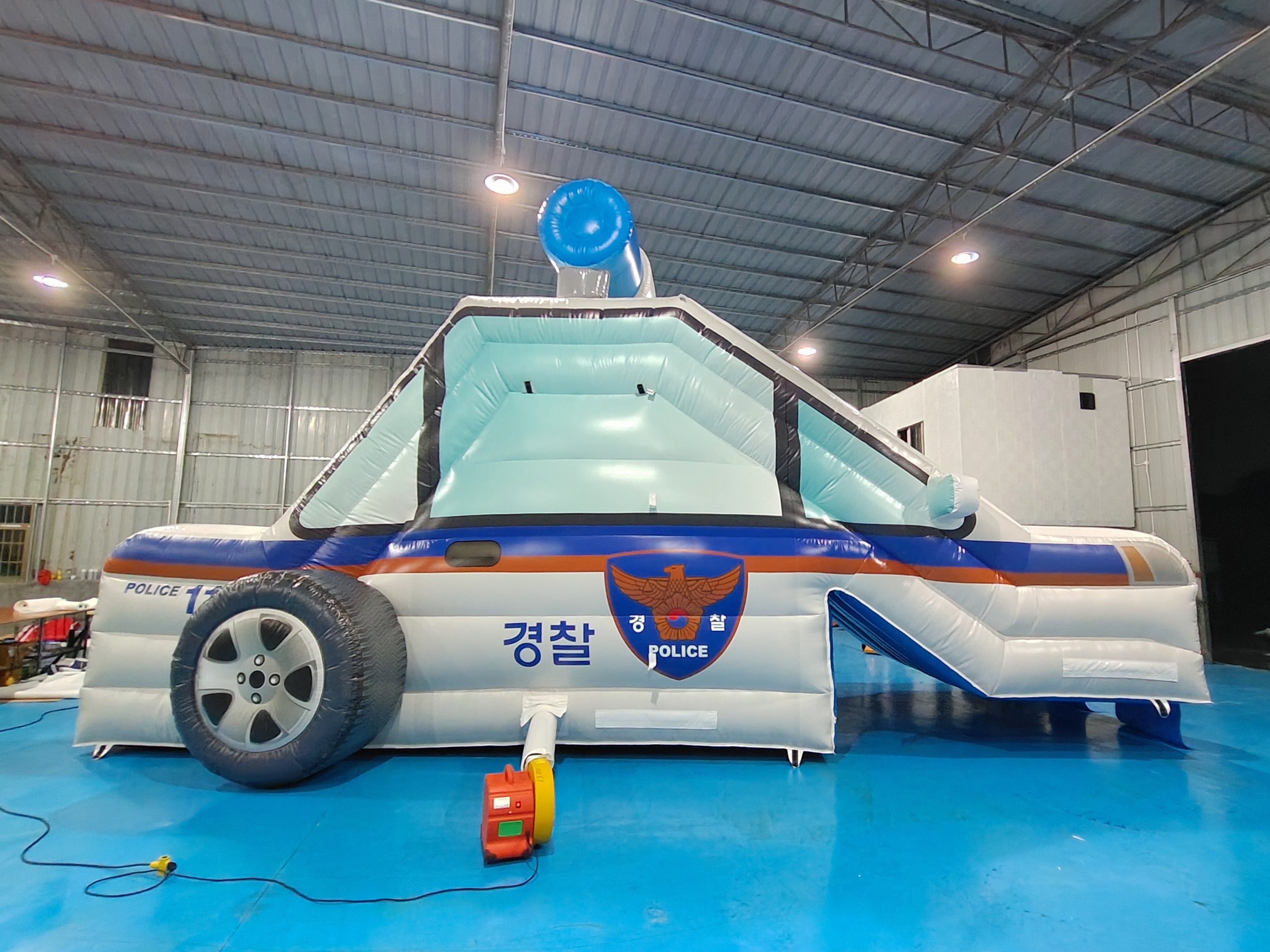 Customized Backyard Inflatable Slide Police Patrol Wagon Carton Inflatable Double Dry Slides For Kids