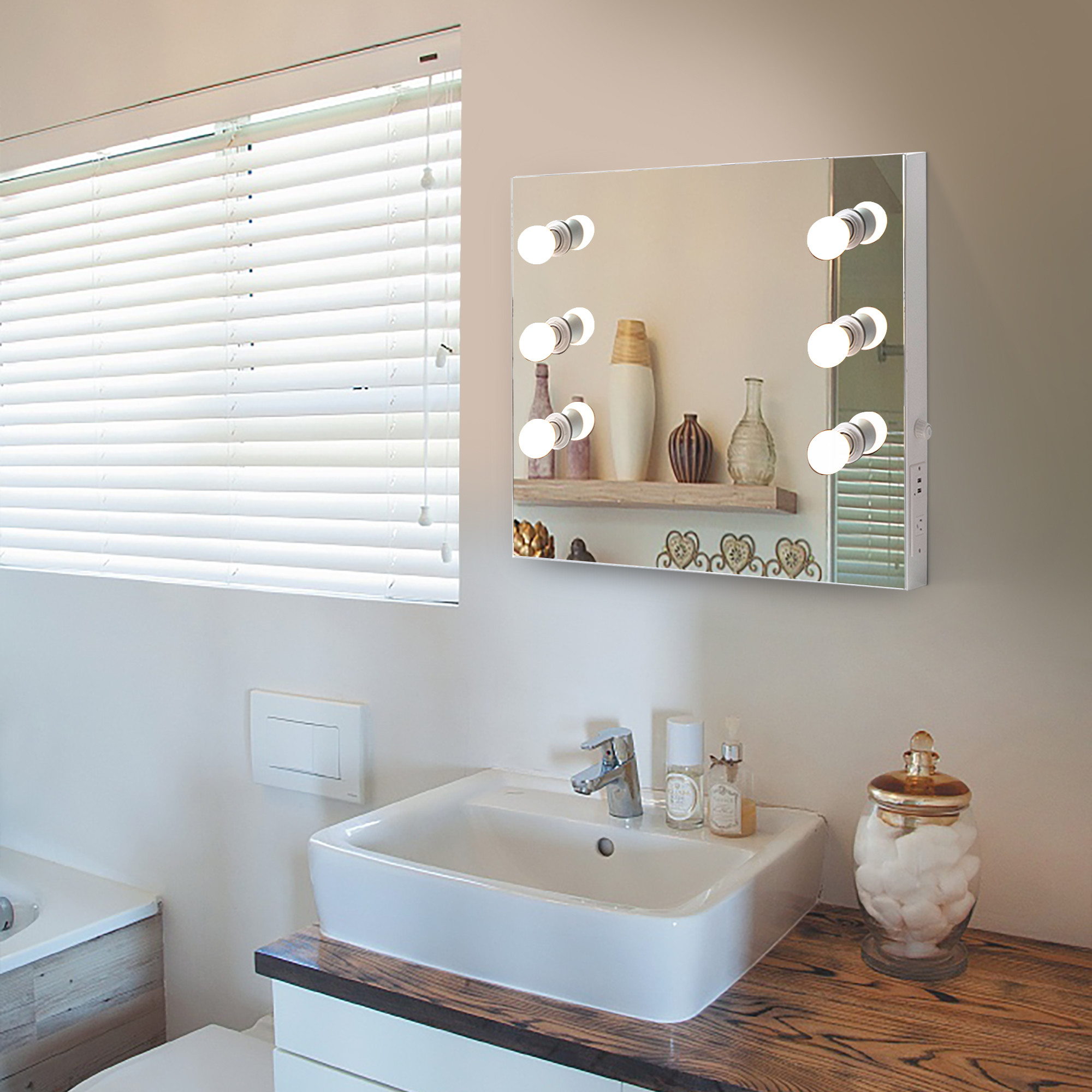 White Wooden Makeup Vanity Table With Lighted Mirror USB Function