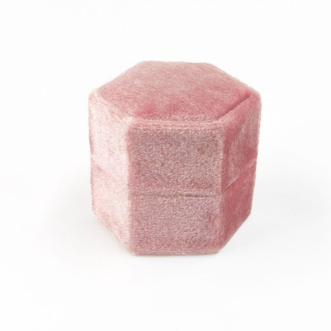 G118 Pink Velvet Hexagon Ring Box Elegant Jewelry Organizer for Gifts
