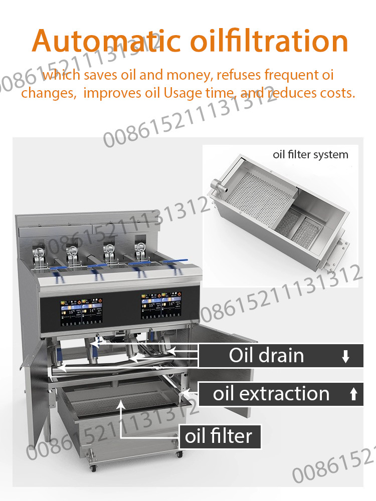 Professional Touchscreen smart panel 4tank 4baskets 28KW 304SUS Electric Chips Open Fryer