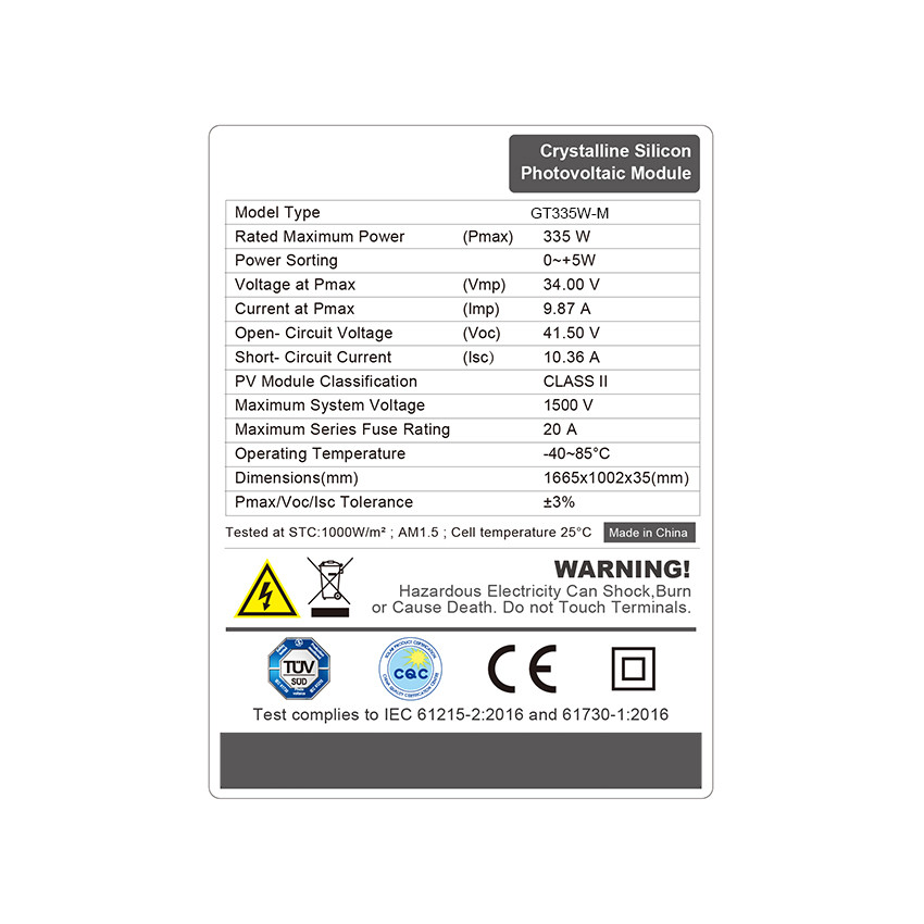 USA ETL CEC Certificate Trina Single 320W Monocrystalline Solar Panel