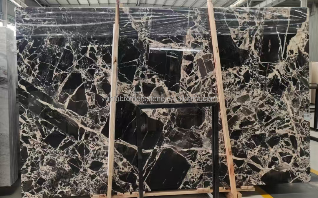 Polished Napoleno Black Marble Glossy Stone for Hotel Villa Long Wall Panel Floor Tile