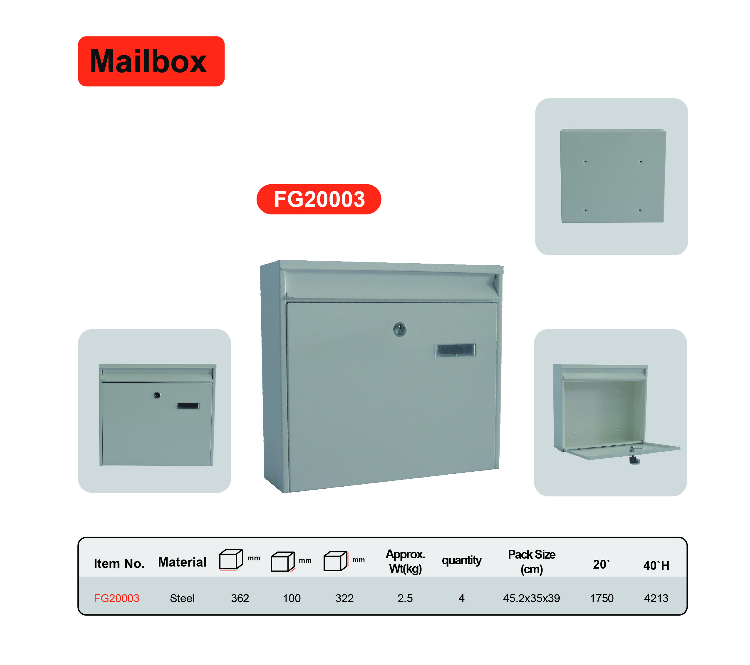 Garden Residential Steel Mailbox Wall Mounted Waterproof Letterbox