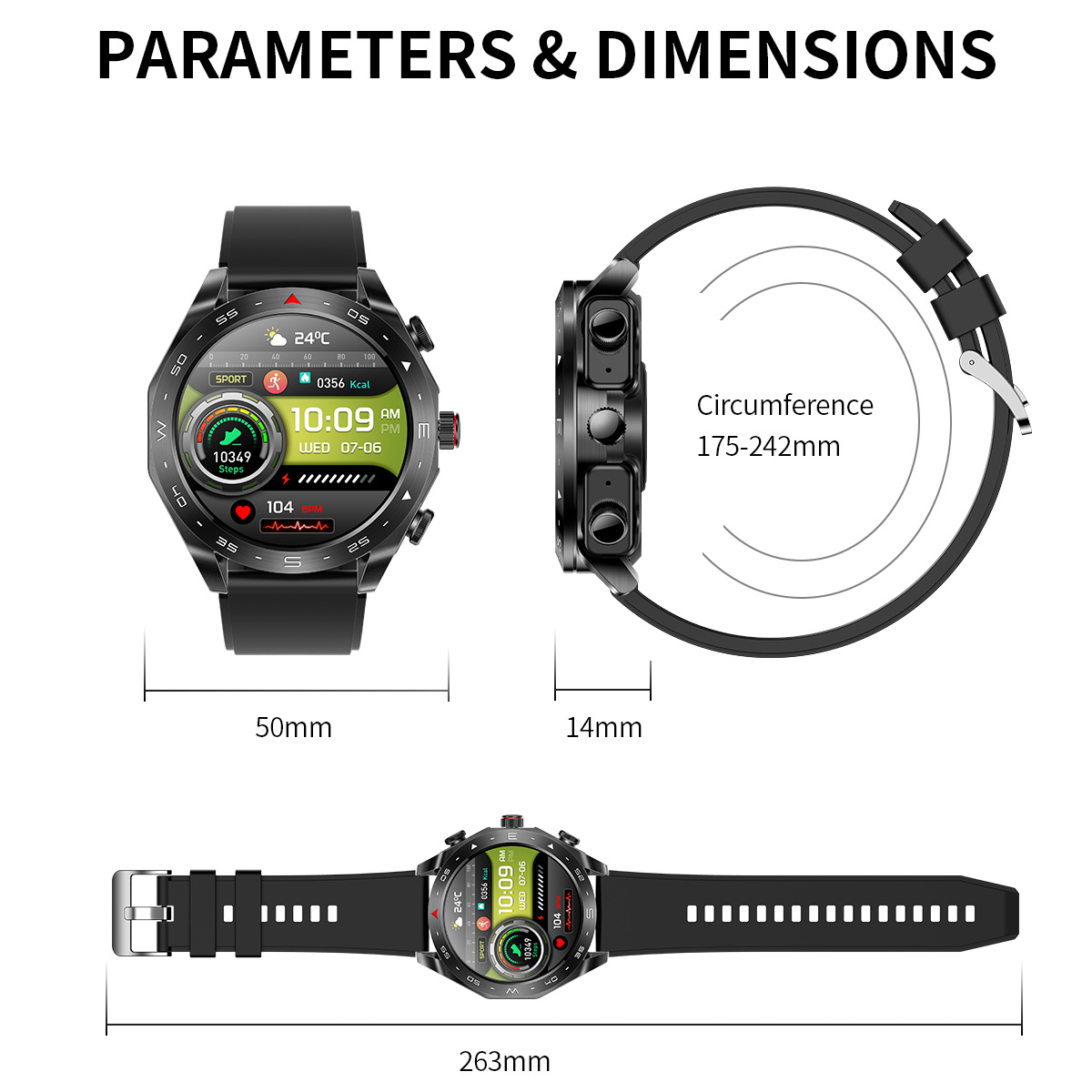 IPS Screen IP67 Waterproof Wireless Earphone Smart Watch Music Bracelet 1.52 Quot