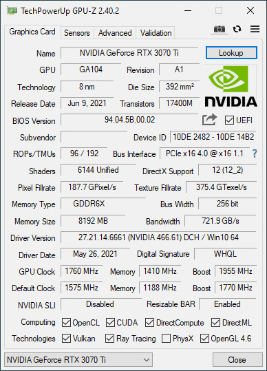 PCWINMAX RTX 3070 Ti 8GB 19000MHz Memory Clock Graphics Card PCI-E X16 Interface