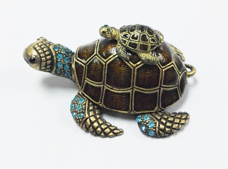 Mum & Baby Turtle metal trinket box turtle enamel metal jewelry box