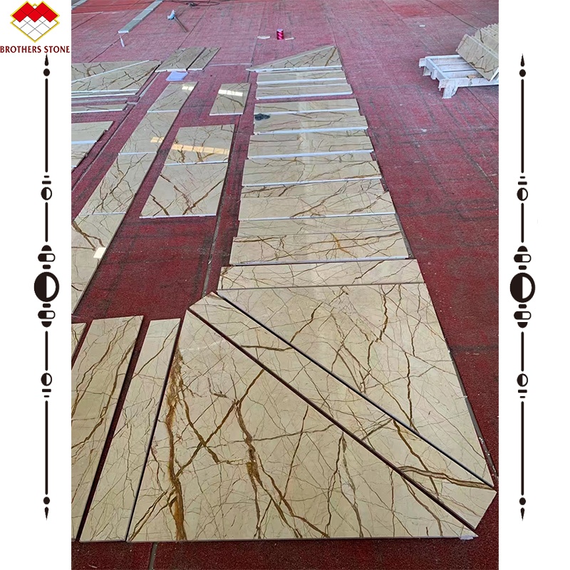 Light Beige Marble Wall Panel and Marble Carving Column for Modern Background Display