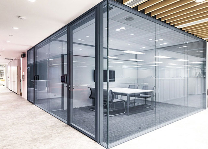 Clear Double Glazed Glass Partition Wall 12mm+12mm Soundproof Office Partitions