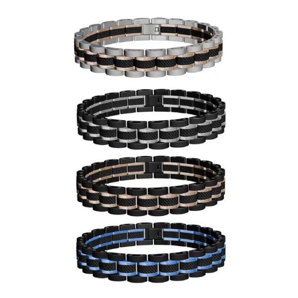IP Gold and IP Blue and Rose Gold Stainless Steel Men Bracelet Fashion Jewelry