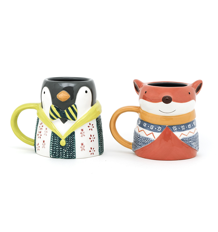 3D Animal Penguin Shaped Ceramic Milk Mugs Porcelain Christmas Gift With Handpainting