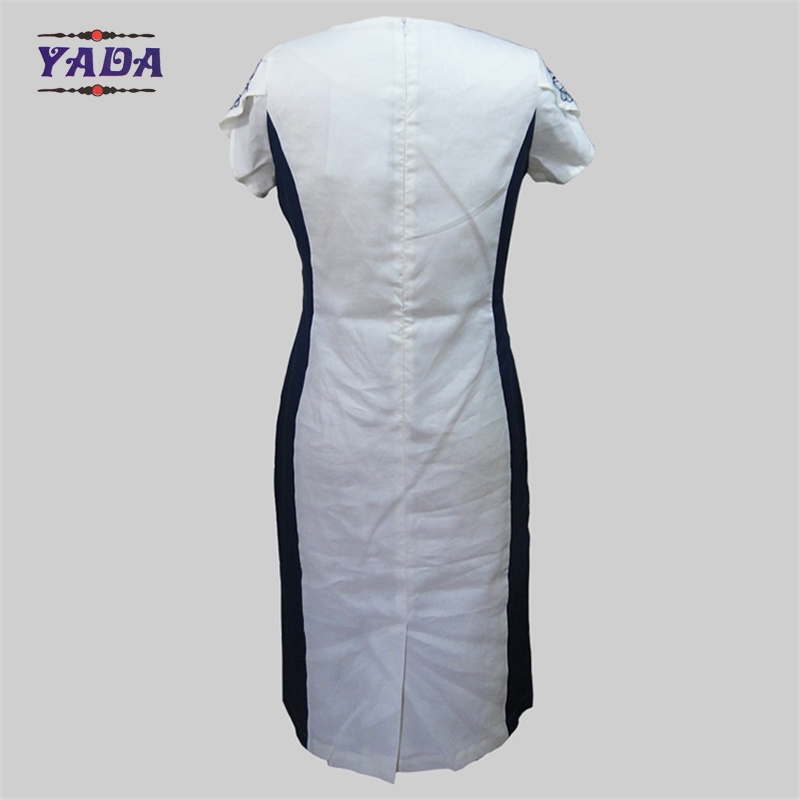 Elegant round neck embroidery summer one piece party swing dress dinner dresses western wear for ladies