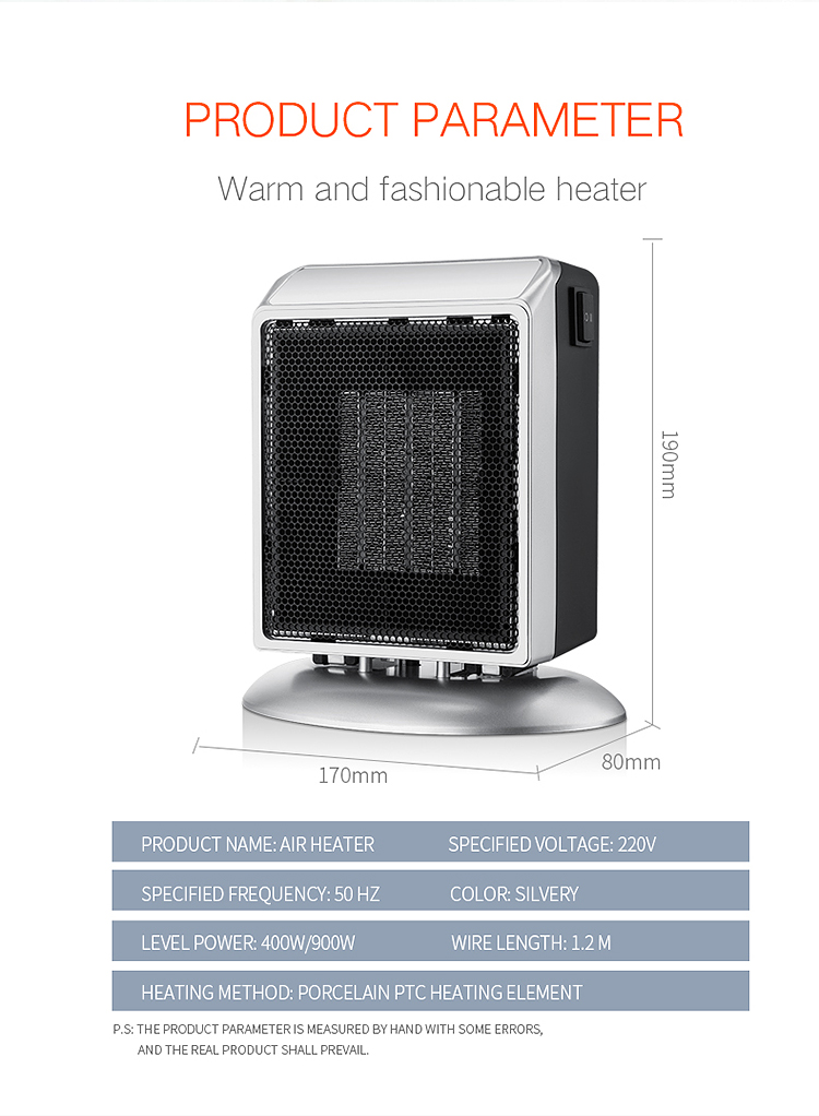 17x12.5x19.5cm Industrial Mini PTC Ceramic Electric Fan Air Heater for Energy Saving