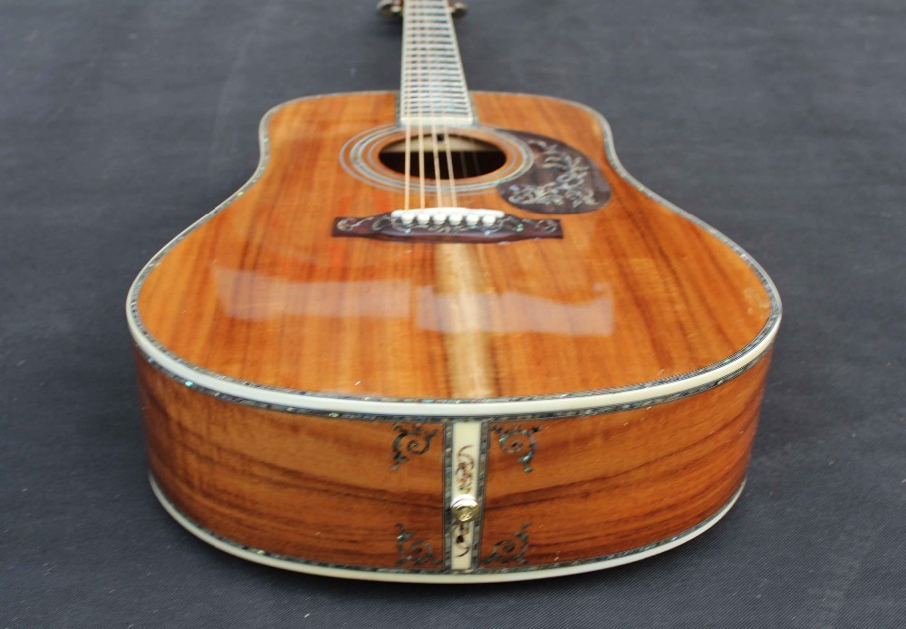 Handmade Deluxe solid koa wood Acoustic guitar, acoustic Guitarra, solid koa wood with abalone inlay