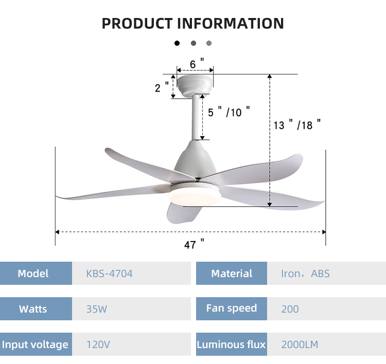 Fancy Iron 3000K 35W 5 ABS Blade Ceiling Fan Lamp Big Natural Style