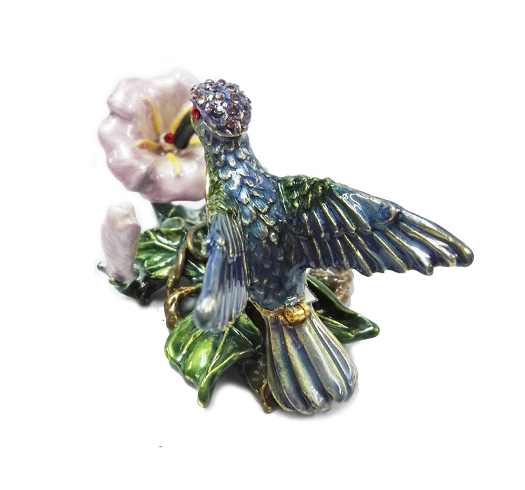New hummer bejeweled rhinestone crystal bird enamel box hummer bird trinket box christmas gift box