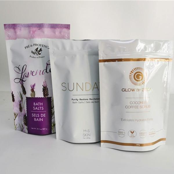OEM Stand Up Aluminum Doypack Gold Foil Effect Plastic Packaging Bags For Bath