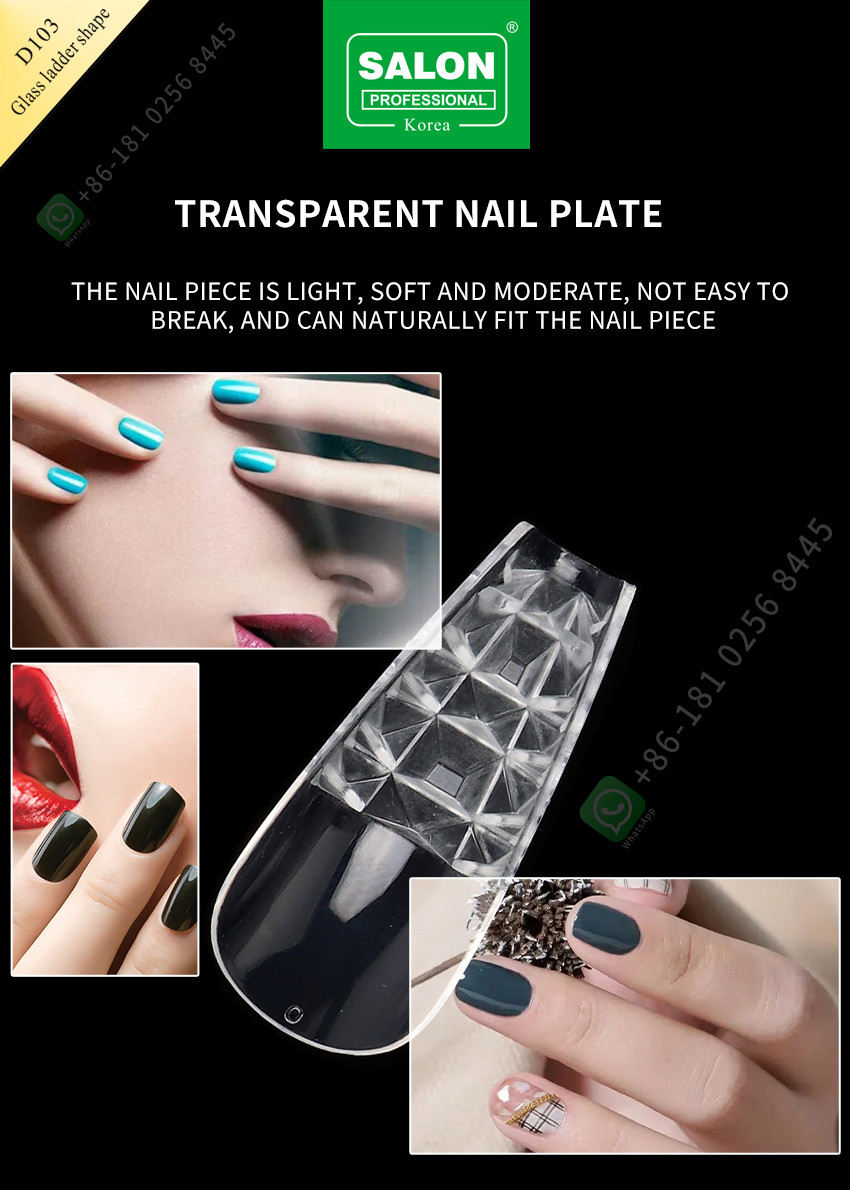 Glass Ladder Shape Highly Traceless Nail Pieces Half Cover False Nail Tips for Nail Art Salon