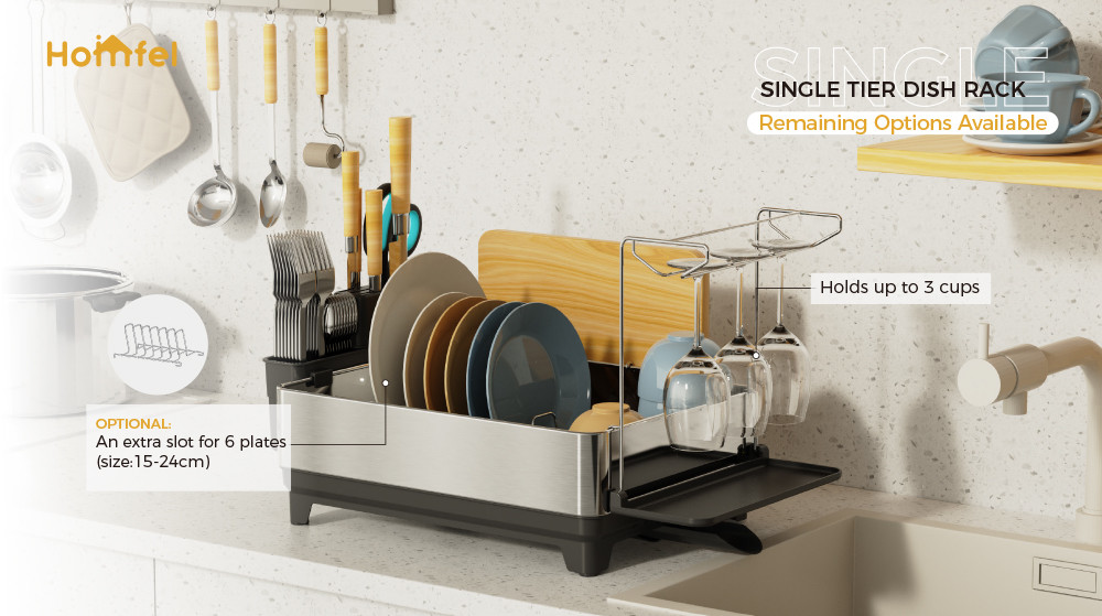 2 Tiers Rectangle Stainless Steel Detachable Dish Rack Premium Kitchen Dish Drainer Board Dish Drying Rack