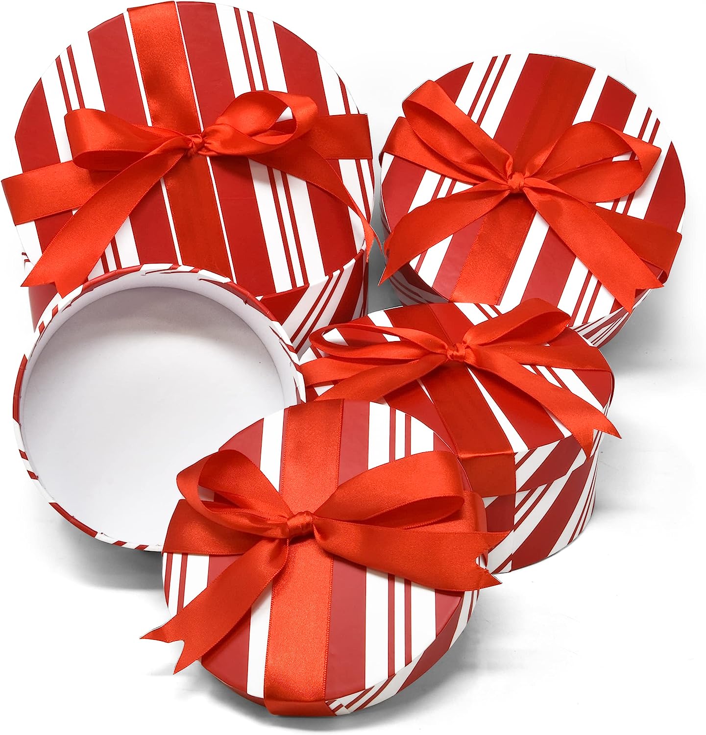 Craft Christmas Round Nesting Gift Boxes with Lids 4 Pack Red and White Candy Cookie Box