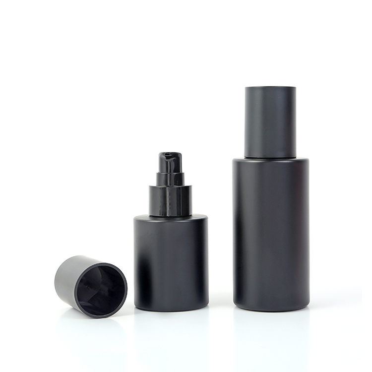 Facial Cleanser Glass Collar Material 30ml 50ml 100ml Perfume Bottle Black Frosted Cosmetic Makeup Packaging Vendors