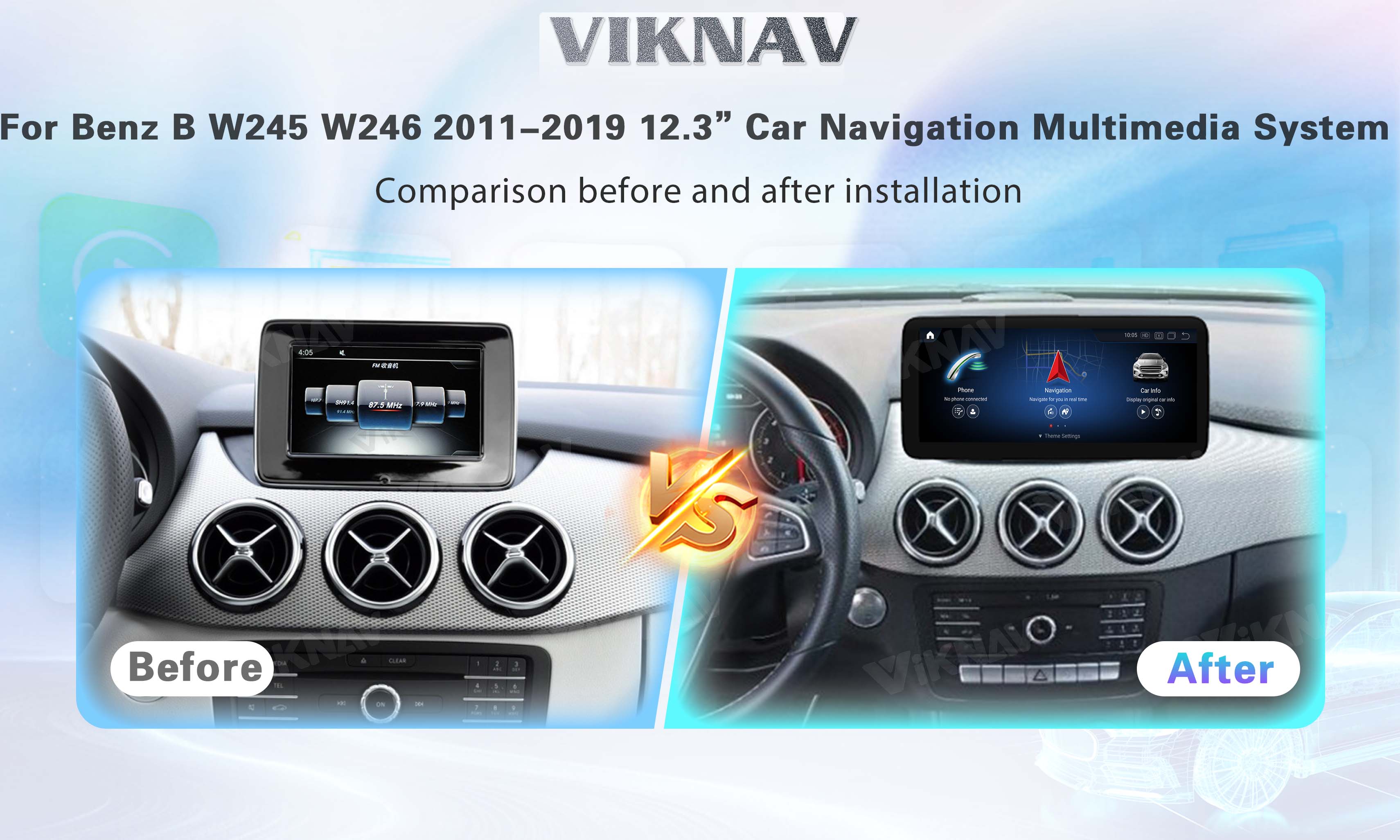 Viknav Android Car Radio For Mercedes Benz B Class W245 W246 2011-2019 12.3 Inch Multimedia Player GPS Navigation NTG5.0
