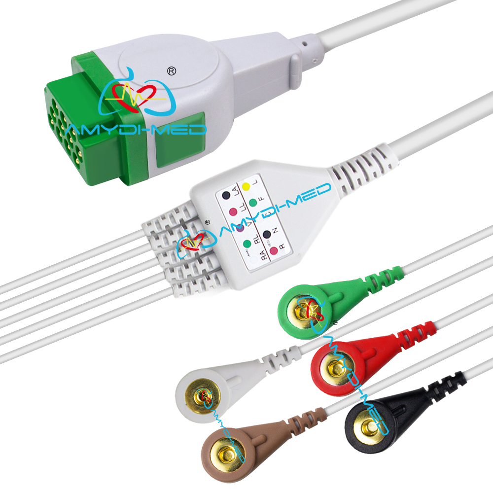11Pin GE V100 Solar 8000 Dash1000 ECG Cable Electrode Snaps Plug TPU Cable 2.4M Cable 0.9m Leads