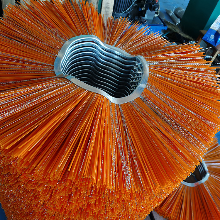 8mm Pin Road Cleaner Brush Poly Mixed With Wires Flat / Curvy Metal Ring