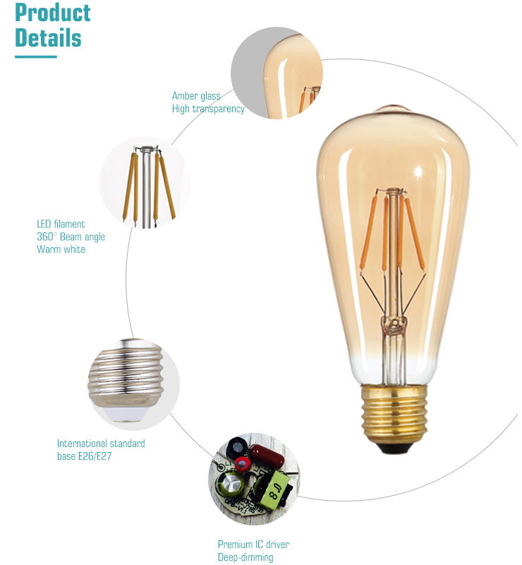 ST64 Edison LED Filament Bulbs Dimmable 4W 6W 8W 2200K 1050lm Old Fashioned Light Bulbs
