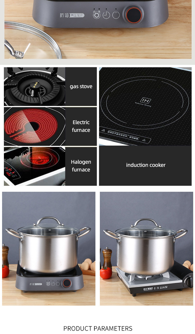 Multi-function Silver Kitchen Cookware Cooking Pot Induction Stock Pot Stainless Steel Soup Pot With SS Handle