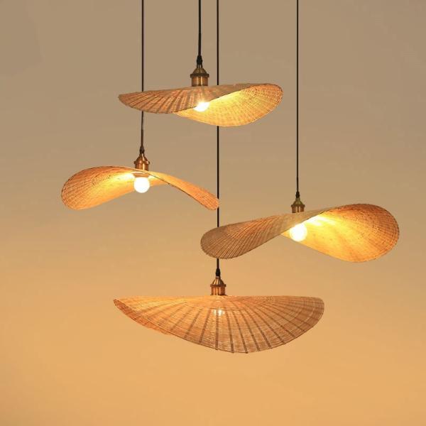 Chinese Hand Knitted Bamboo Pendant Lights Weaving Hanging Lamp Garden Restauran