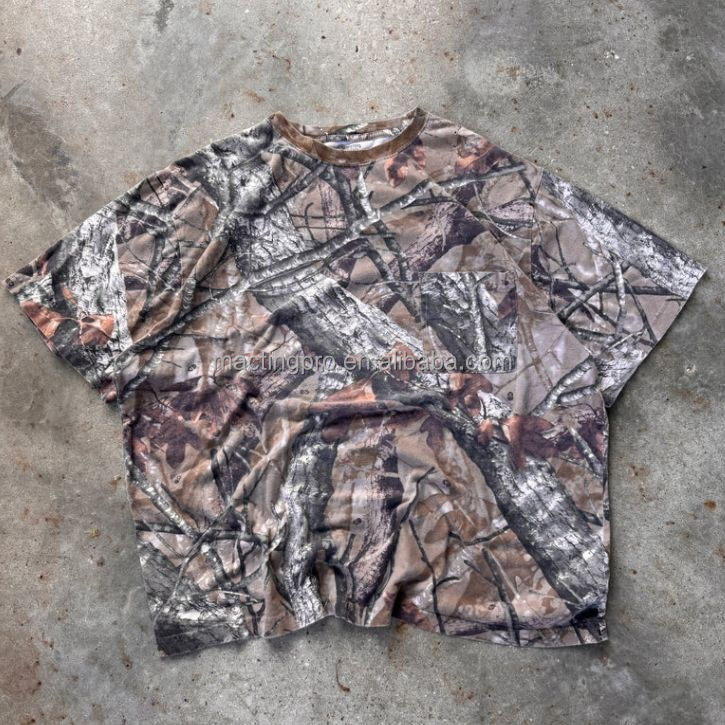 Custom Summer Oversized Camo T-shirt for Men Silk Screen Printed Cropped Boxy T-shirt