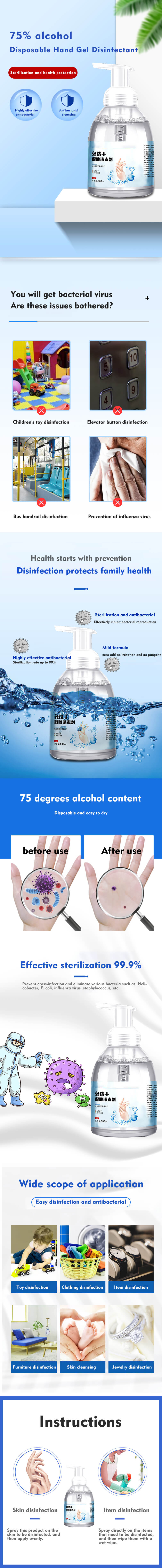 waterless bacteriostatic gel alcohol hand sanitizer gel 