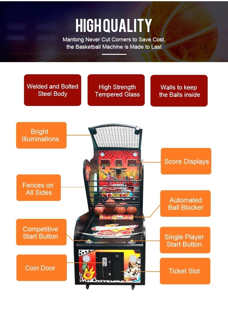 Crazy Dunker Arcade Basketball Hoop Game Machine , Kids Indoor Basketball Shooting Machine