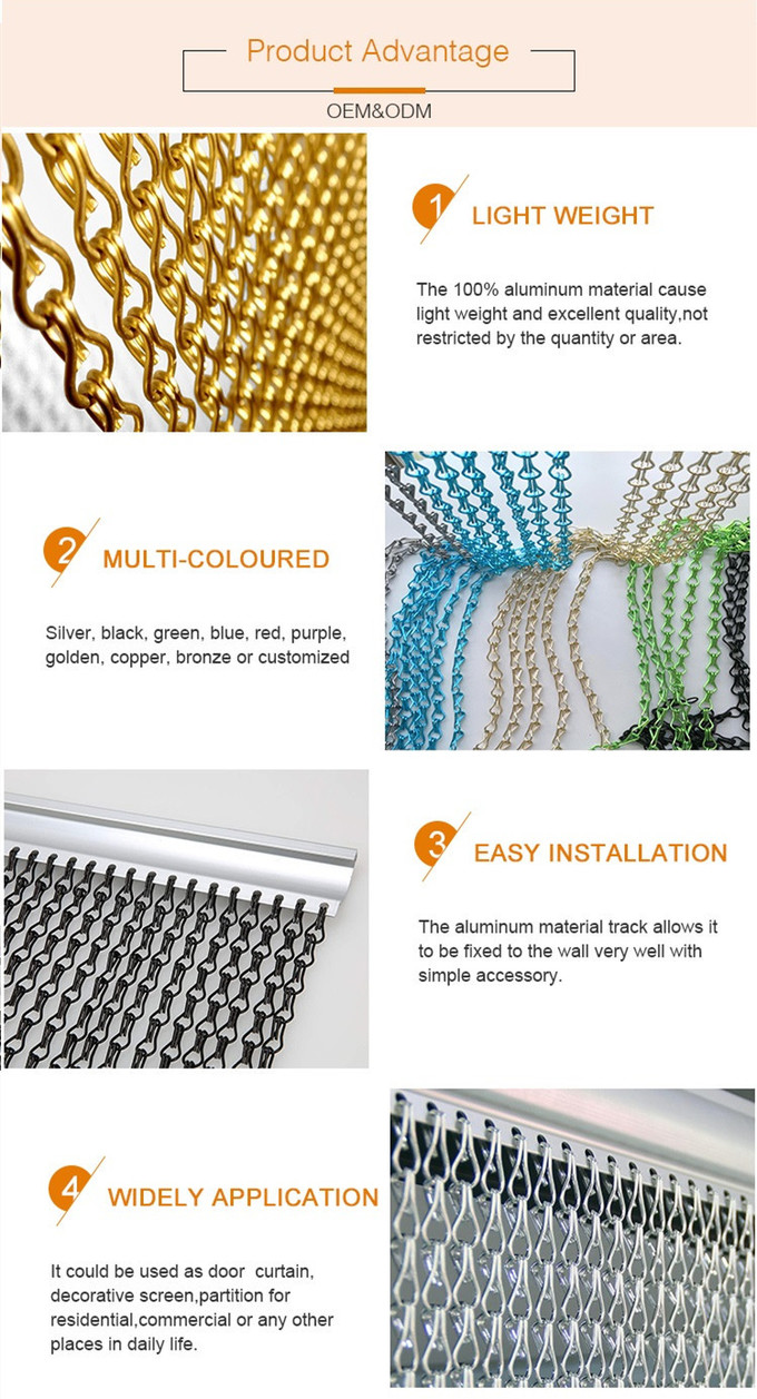 Double Hook Decorative Aluminum Chain Link Curtain For Shower Curtain
