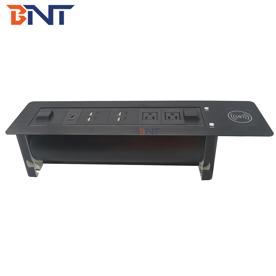 Aluminum black flush mount office table replaceable desk sockets with wireless charger