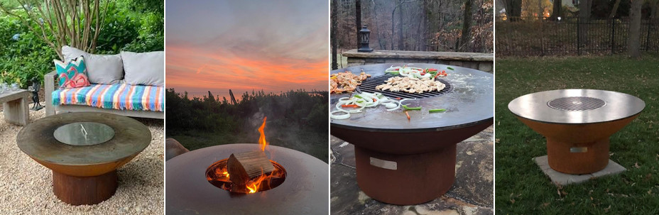 Charcoal-fueled weatherproof metal outdoor cooking BBQ grills for grilling meat or vegetables